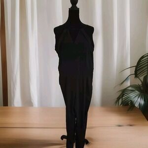BLVD Black Keyhole Yoke Jumpsuit Size S Open Back Laced‎ Bodice
